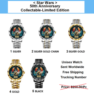 Customize STAR WARS 50th Anniversary, Collectable, Limited Edition Japan Quartz 3 hands Movement Alloy Watch, Waterproof, Date plus Day, 5 Different Colors