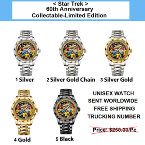 Customize STAR TREK Lovers, 60th Anniversary, Collectable, Limited Edition, Japan Quartz 3 hands Movement Alloy Watch, Waterproof, Date plus Day, 5 Different Colors